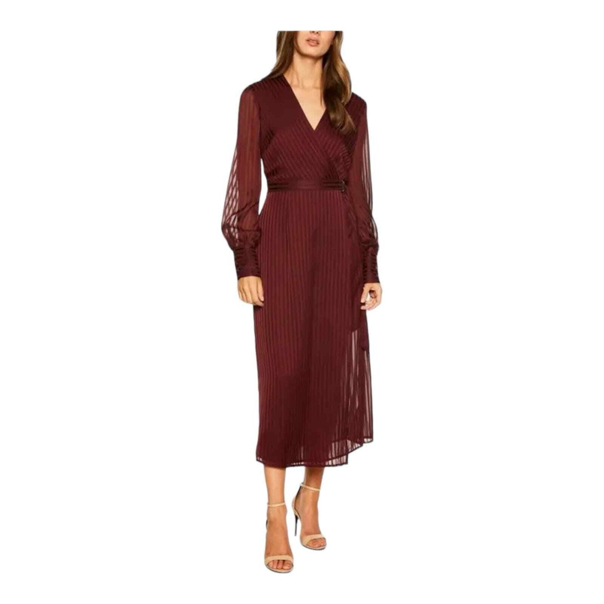 bardot wrap midi dress Bardot Womens Sheer Striped Wrap Dress, Wine