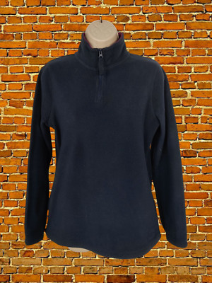 WEIRD FISH MARINEBLAUER PULLOVER GRÖSSE UK 10 DAMEN 3/4-REISSVERSCHLUSS OBERTEIL FLEECE ROSA INNENPULLOVER