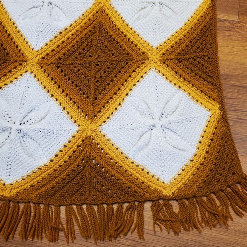 Arlequín retro afgano abuela tejida a mano vintage ombre hoja levantada 64" ¡Impresionante! - Imagen 15 de 24
