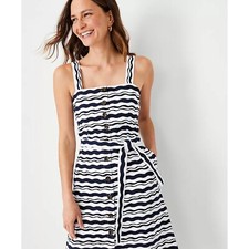 NWT Ann Taylor Wavy Strap Flare Button-Front Midi Dress Casual Summer Size MP