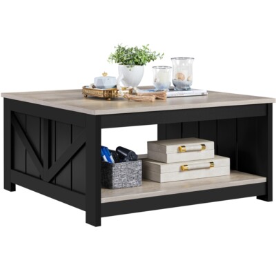 Coffee Table with Storage, 35 in Square Wood Coffe Table for