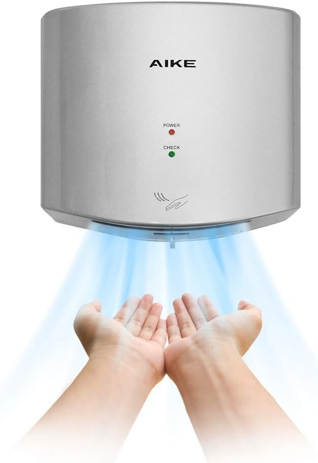 High Airflow Compact Hand Dryer with 2-Pin Plug - Perfect for Any Bathroom
