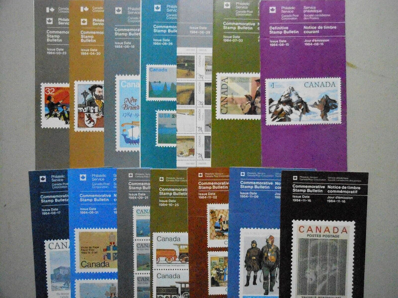 CANADA POST 1984-1990 Philatelic Brochures Lot of 104 - Stamp Issue Bulletins