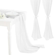 2 PCS White Table Runner Chiffon Table Runner 28x120 inch Long Table Runner R...