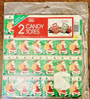 Vintage 1988 Jeanmarie Christmas Candy Totes (2) - Plastic Coated Lining