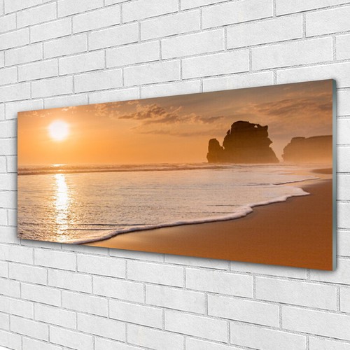Tableau Paysage Mer Soleil Sur Verre Acrylique - Dimensions 125x50 Cm, Style Moderne, Neuf Sous Film
