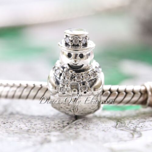 Authentic Snowman 792001CZ  with Clear CZ Sterling Silver Charm Bead - Picture 1 of 2