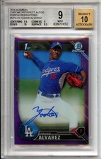 2016 Bowman Chrome Prospect YADIER ALVAREZ Purple Ref Auto /250 BGS 9/10 DODGERS