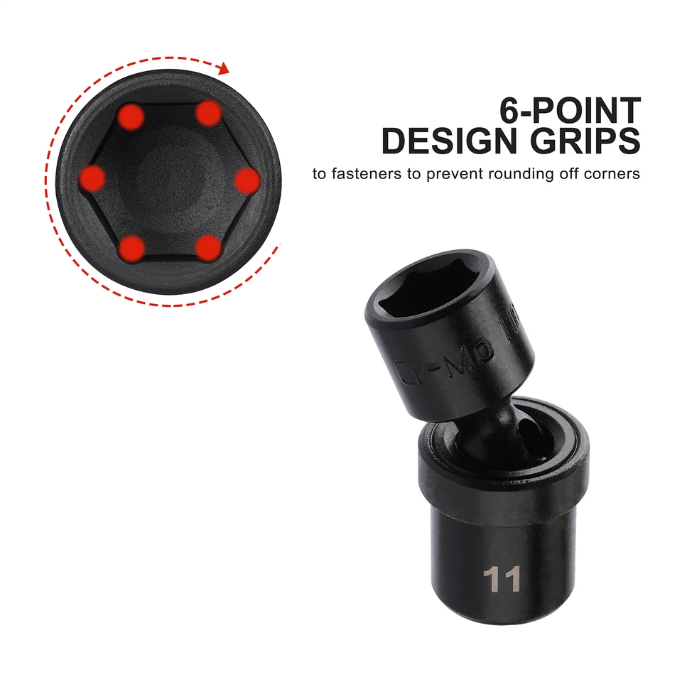 12pcs 1/4-Inch Impact Socket Set Metric 5mm to 15mm 6-Point Cr-Mo Swivel Socket - Image 4 of 4
