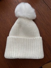 Women Beanie Hat Cap Knit Plain Solid Winter Warm Hat with Faux Fur Pom Quality