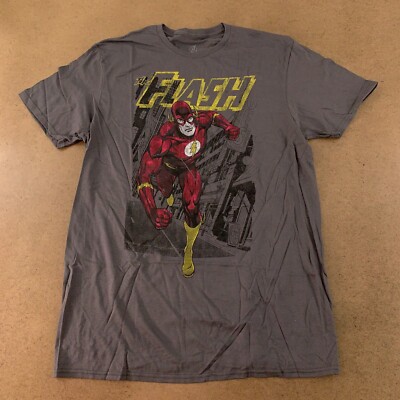 DC Comics The Flash Men's Size Large Charcoal Gray Graphic Short Sleeve T-Shirt