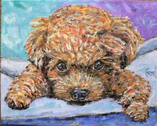 PUMPKIN SPICE puppy dog new oil painting 8x10 canvas original signed art Crowell