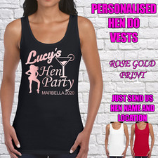 LADIES HEN PARTY VESTS PERSONALISED HEN DO VEST TOPS CUSTOMISED CUTE COOL (D7)