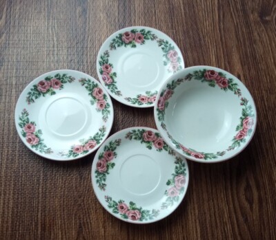 Gibson Housewares China Saucers Cereal Bowl Pink Roses