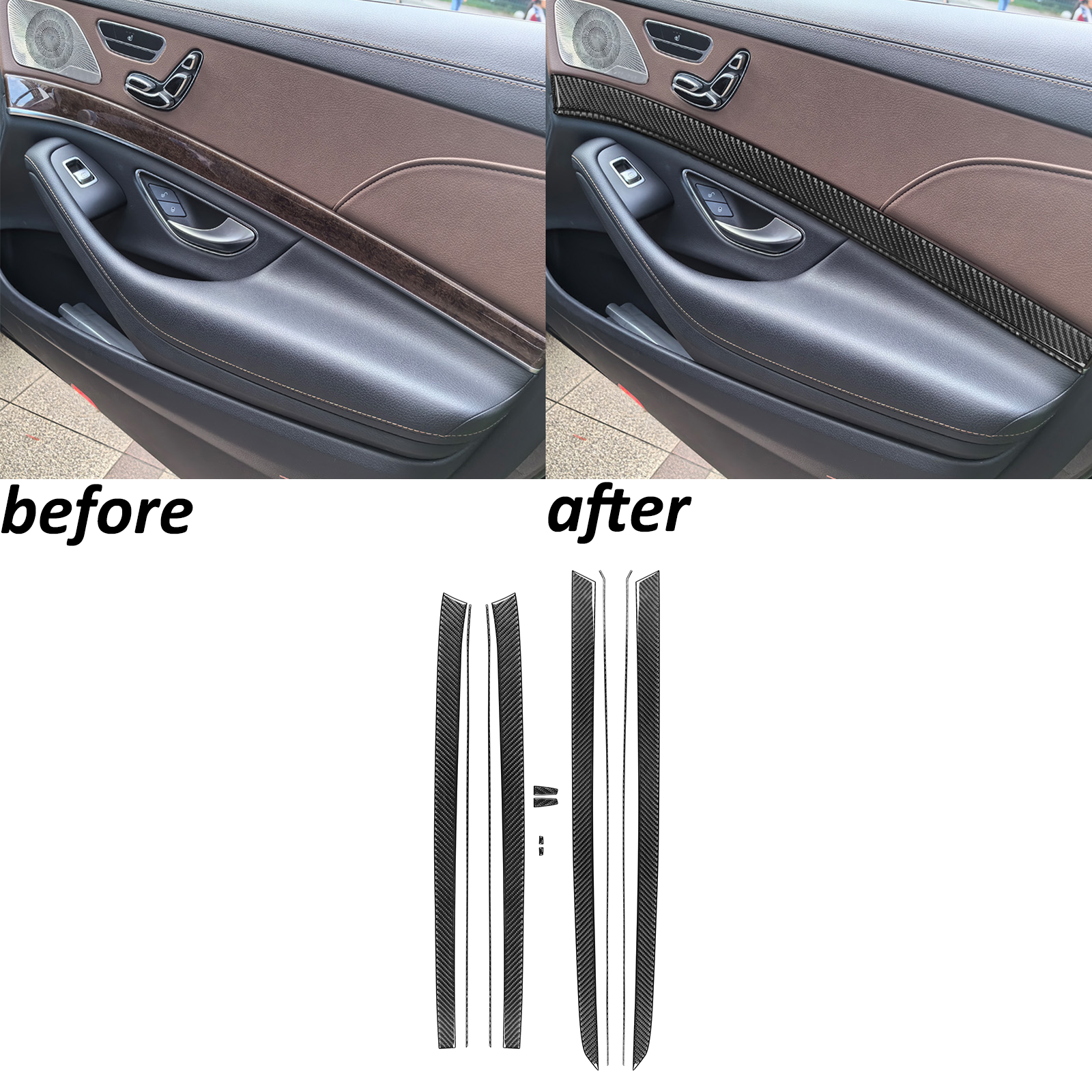 12Pcs Real Carbon Fiber Interior Door Panel Trim For Benz S-Class W222 2013-2020