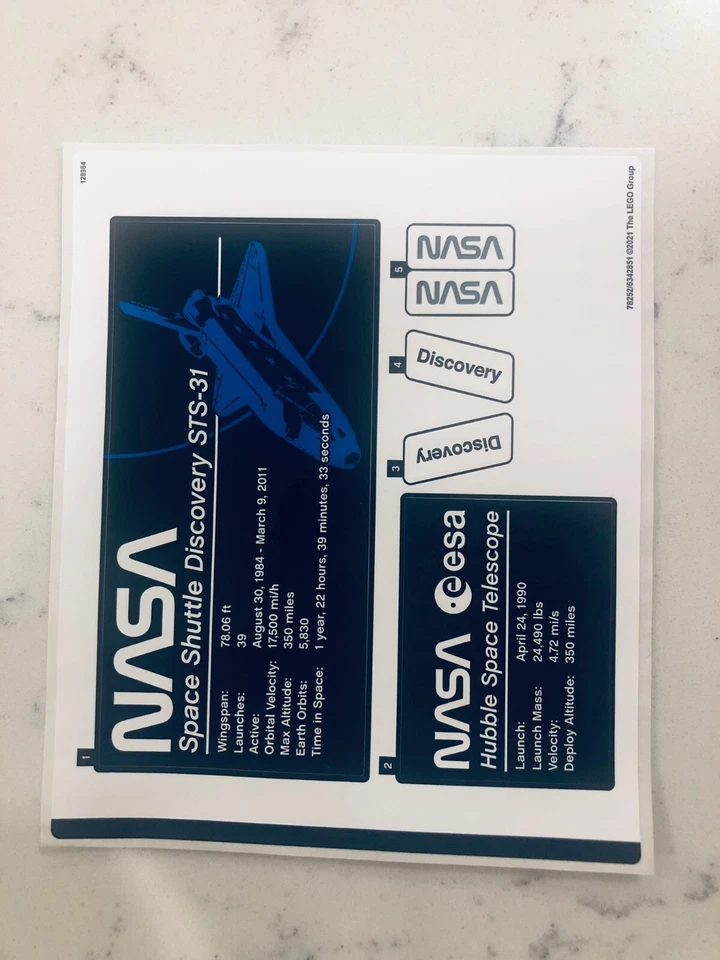 LEGO STICKER SHEET for 10283, sheet 1, NASA Space Shuttle Discovery New &Genuine - Image 2 of 2