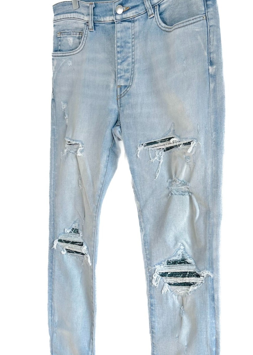 Amiri Light Washed Blue Green Bandana MX1 Jeans - 32 US | eBay