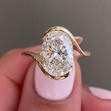 3.50Ct Solitaire Engagement Ring Oval Cut Created Diamond 14K Yellow Gold Finish
