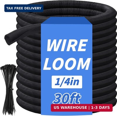 30FT Split Braided Sleeve Cable Management, 1/4 Inch Wire Loom Tubing Cord Prote