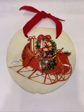 Vintage Sand Dollar Beach Christmas Ornament Sleigh With Presents 4.25"