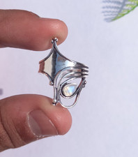 Natural Moonstone Gemstone Ring 925 Sterling Silver Handmade Jewelry For Her