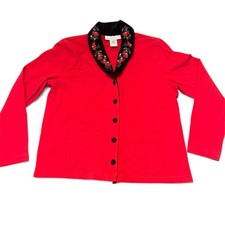 VTG Susan Bristol Cardigan Sweater Christmas Flower Embroidered 2001 Medium