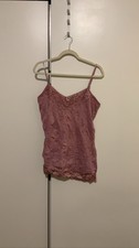 Womens XL Mauve Pink Camisole Tank Top Lace Trim Y2K Fairycore Coquette