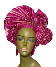 Beautiful Pattern Damask African Headtie Auto Gele, Fuchsia headwear