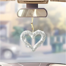Bling Heart Car Hanging Accessories, Crystal Rhinestone Vehicle Rear View Mirror