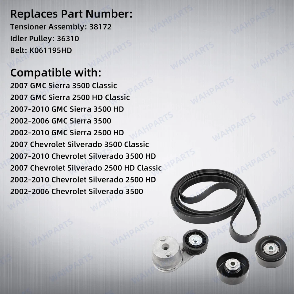 For Chevrolet Chevy Silverado 2500 HD Serpentine Belt Drive Component Kit Foto 2 de 4