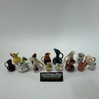 Vintage Lot of 16 Dollhouse Miniature Pitchers Wood Porcelain Pottery Souvenirs