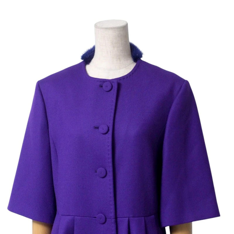 FENDI Purple Wool Coat Size 40 Long with Fur Accents Used thumbnail 3