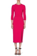 Carolina Herrera Twist Detail Womens Front Slit Midi Sheath Dress Begonia Size 8