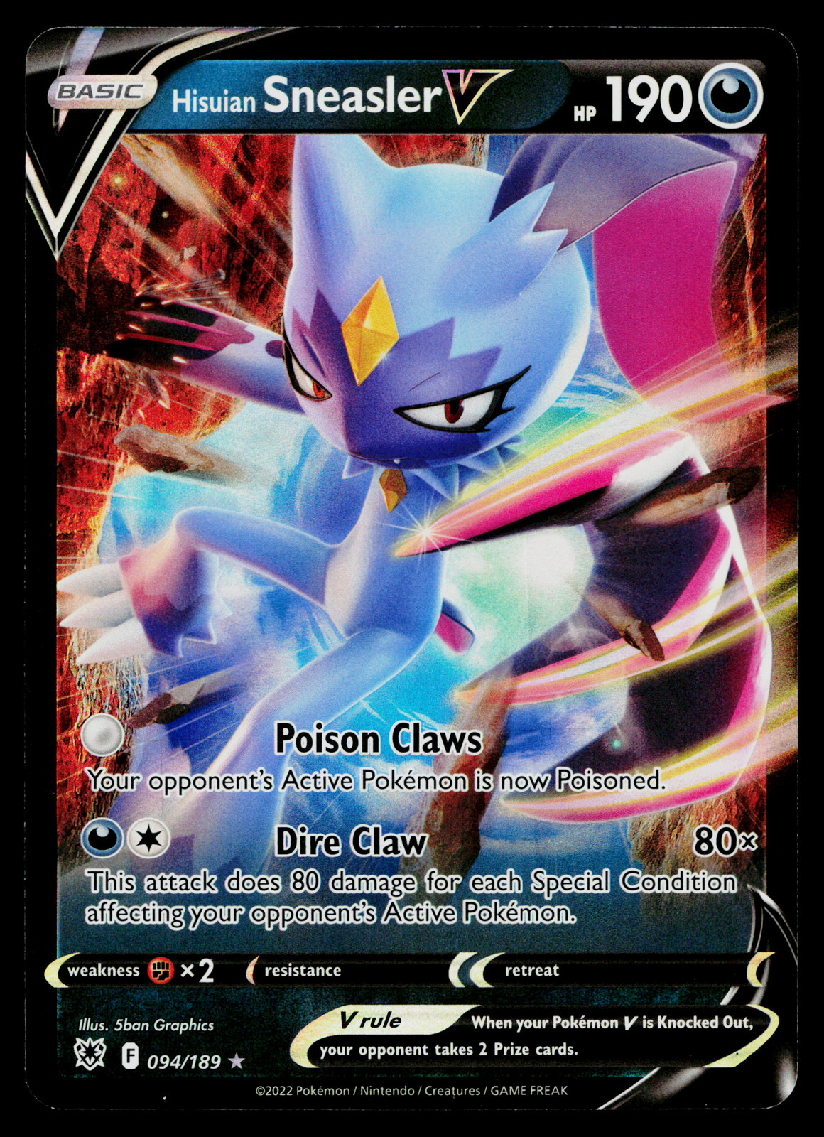 Hisuian Sneasler V 094/189 Holo Rare V Astral Radiance Pokemon Near Mint