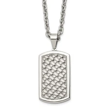 Stainless Steel Polished Weaved Pattern Dog Tag Cable Chain Necklace 24"