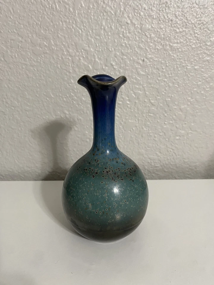 Jarrón pequeño decorativo moderno de cerámica Ombre azul moteado 3 piezas/juego Foto 4 de 4