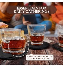 Slate Drink Coasters, 8 PCS 4 x 4 Inch - Round Bar Stone Coasters (Black)