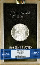 1885-CC NGC MS63 Morgan Dollar - 100% White - GSA Hard Pack - With Box  & COA