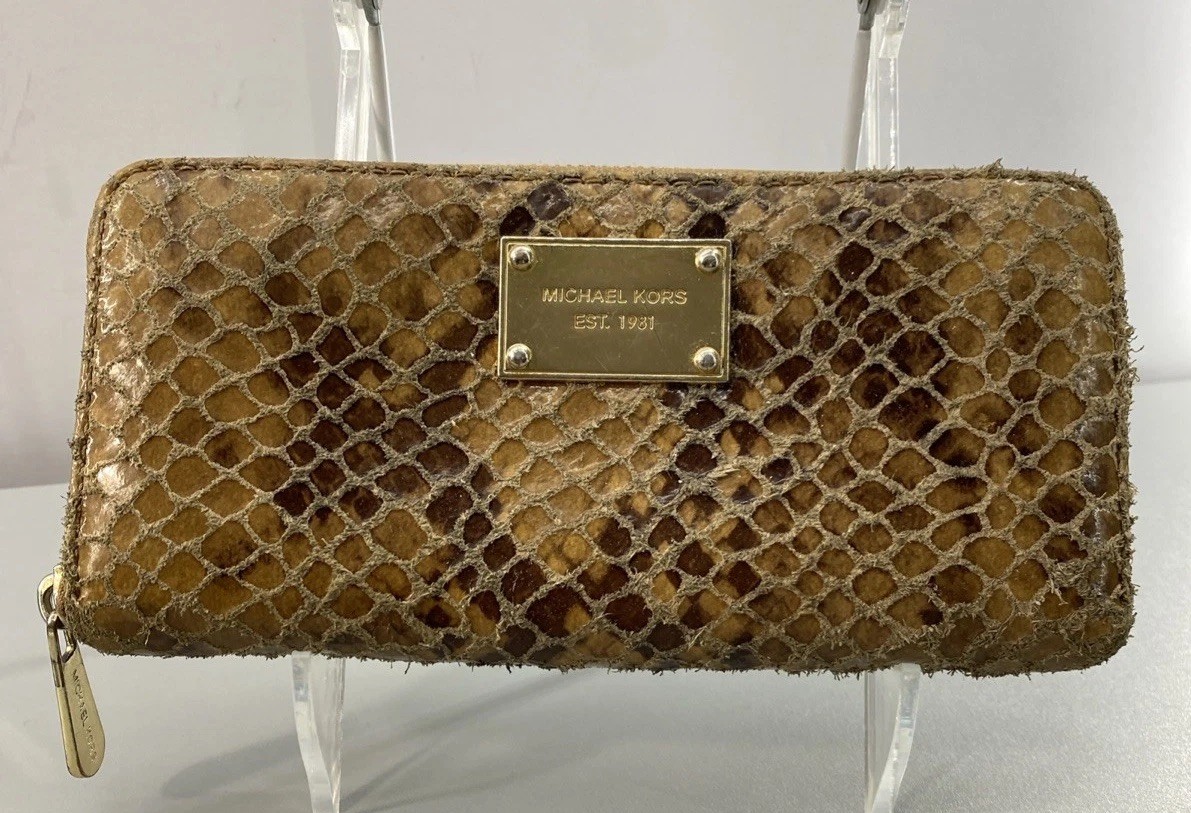 Michael Kors Wallet Zip Around Python Embossed BR… - image 1