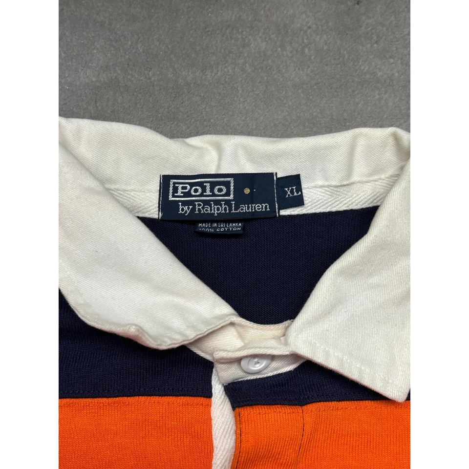 Camisa de Rugby Polo Ralph Lauren De Colección Para Hombre XL Naranja Azul Marino Rayas Kanye West Foto 2 de 4
