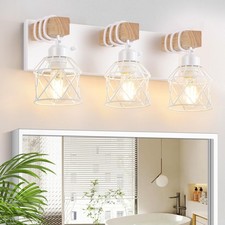FadimiKoo 3-Light Farmhouse White Bathroom Vanity Light Fixtures, Rustic Wood...