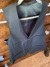 Vtg Waistcoat Vest Men 38- 40R Navy Pinstripe Formal Suit Peaky Blinders