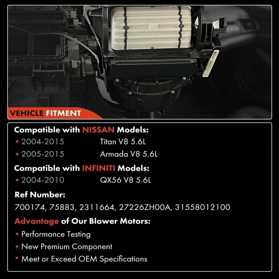 Ventilador de motor soplador calentador de aire acondicionado para Nissan Titan 2004-2015 Armada 2005-15 Infiniti A Foto 4 de 4