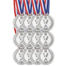 12Pcs 1.5" Mini Plastic Silver Award Medals 2nd Prize Medals with Ribbon