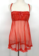 Victoria's Secret Babydoll Dress Womens Size Medium Red Sheer Lace Lingerie VTG
