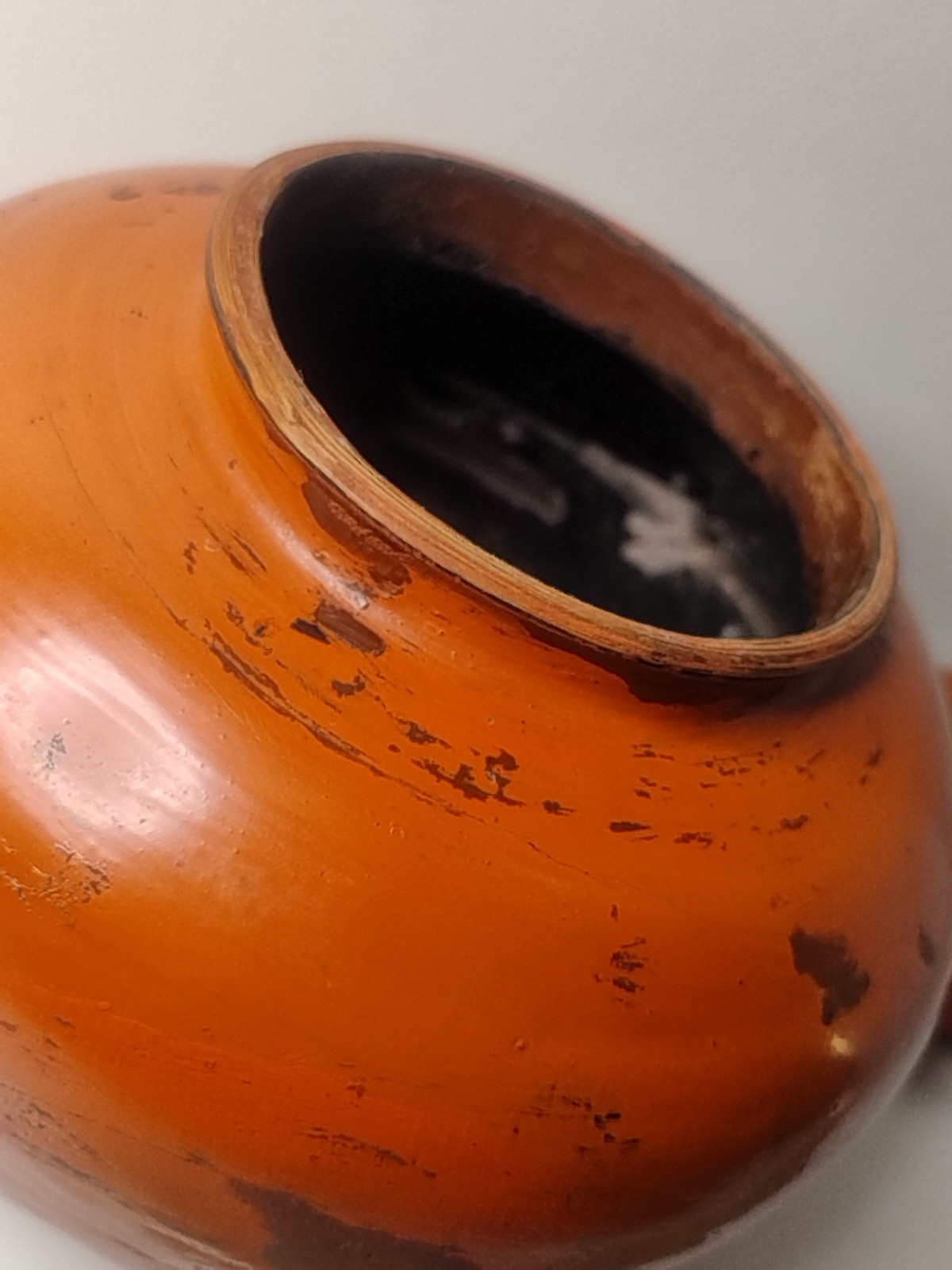 Vintage Or Antique Burmese Lacquer Orange Vessel Uncommon Form