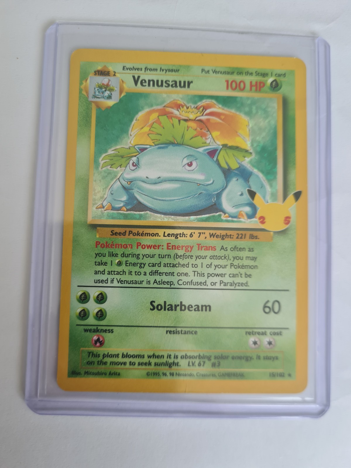 Venusaur 15/102 Holo Rare Base Set Unlimited Pokemon Lightly Played