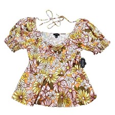NWT Floral Print Baby Doll Sweetheart Neckline Short Sleeve Top, Medium