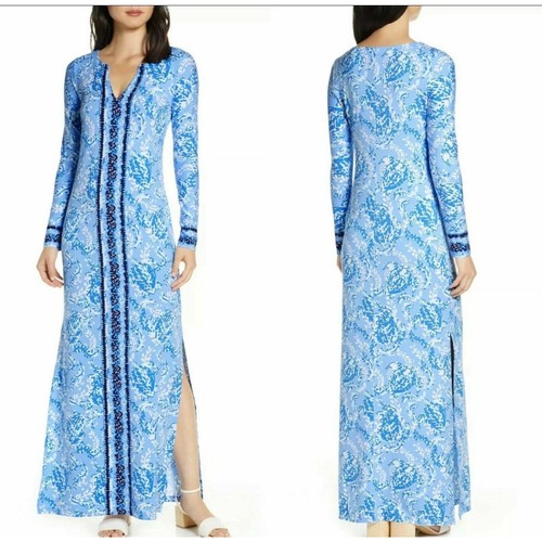Lilly Pulitzer FAYE MAXI DRESS XL Blue Peri Turtley Awesome White Coastal