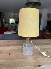 Lampe Tischlampe Tischleuchte Glasfuß Kristalloptik Retro 70 Schirm Gelb Vintage